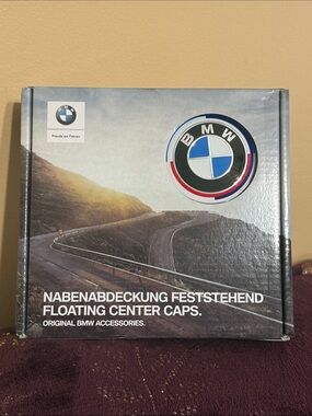 Floating BMW Center Cap Emblem in Blue, White, Black with Red Accent